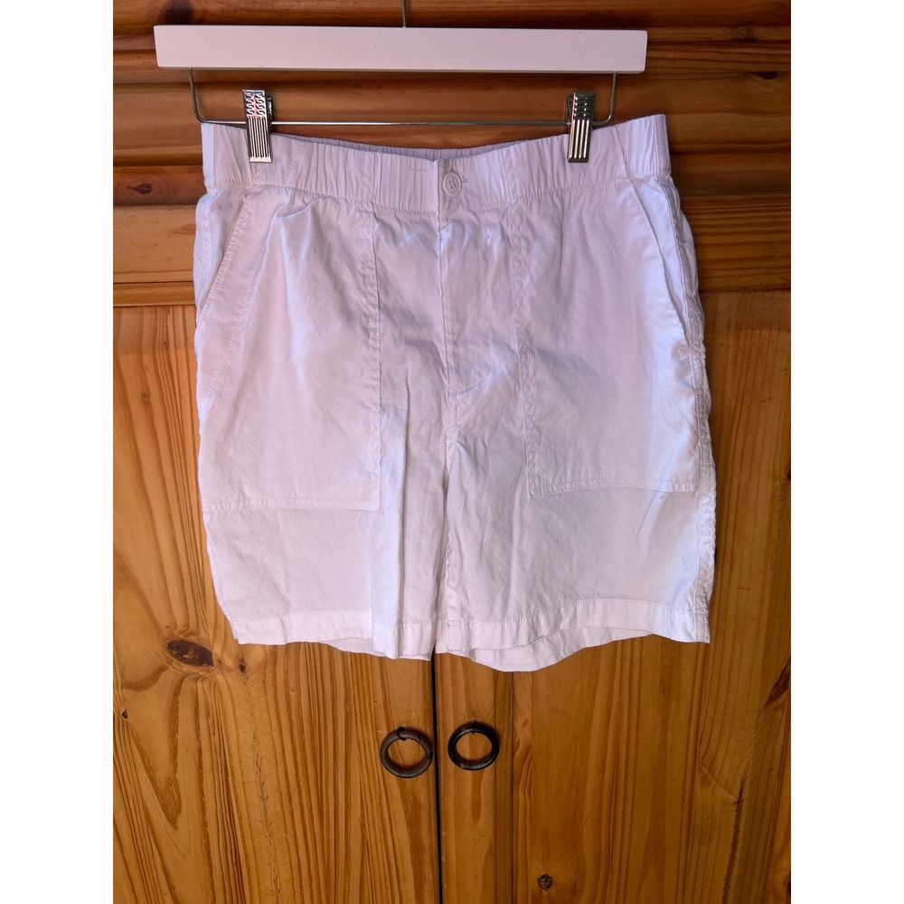 Lands End Womens White Linen Blend High Rise Elastic Waist Utility Shorts Size 6